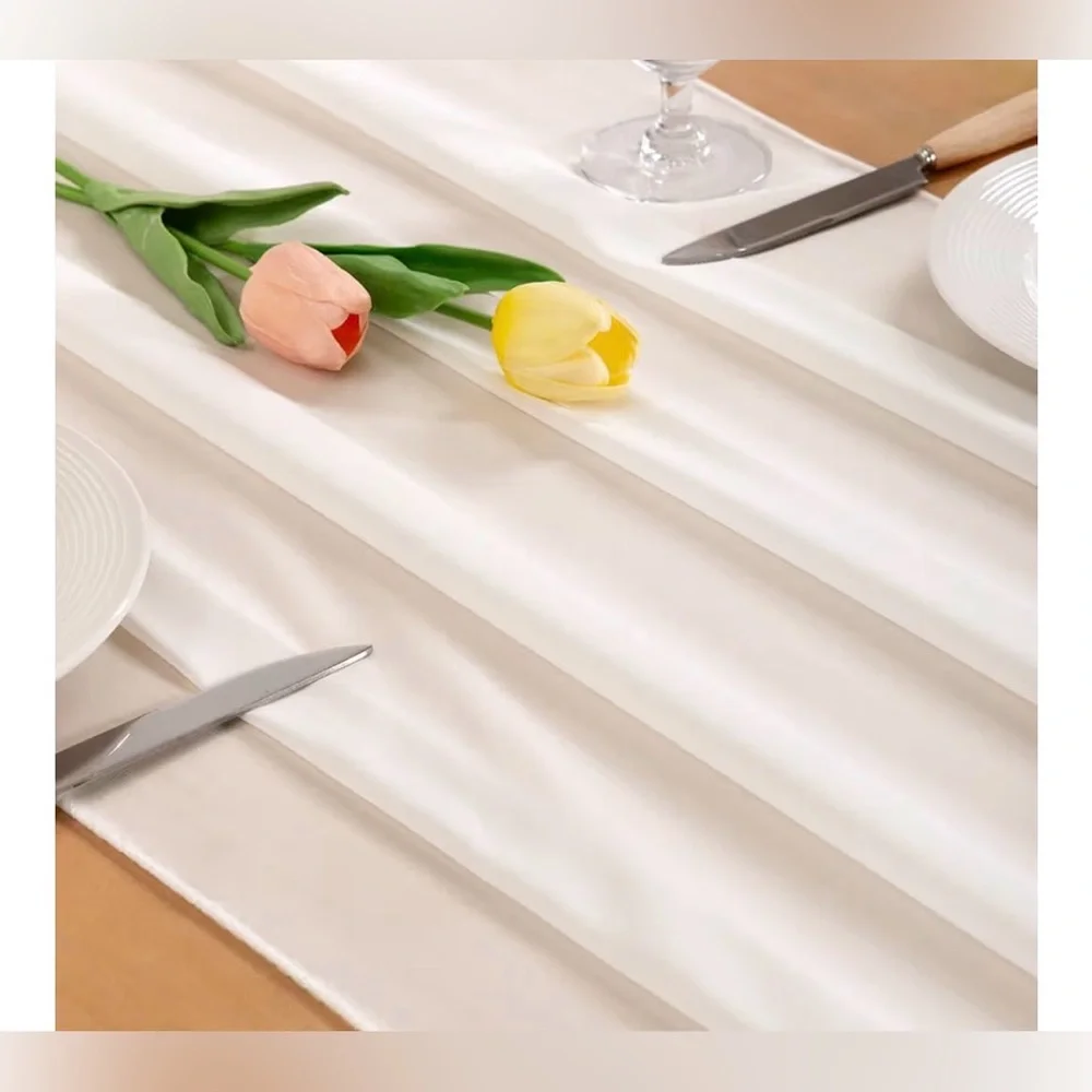 NEW Set of 2 Ivory Chiffon Table Runner Rustic 14ft 29x170” Wedding Runner Sheer